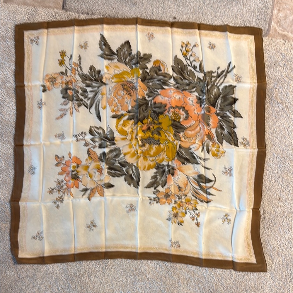 Floral Print Scarf in Brown and Orange